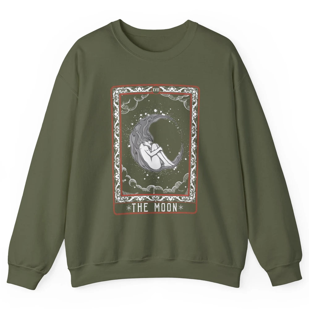 The Moon Tarot Card Fortune Teller Card Reader Goth Mystical Crescent Unisex Crewneck Sweatshirt