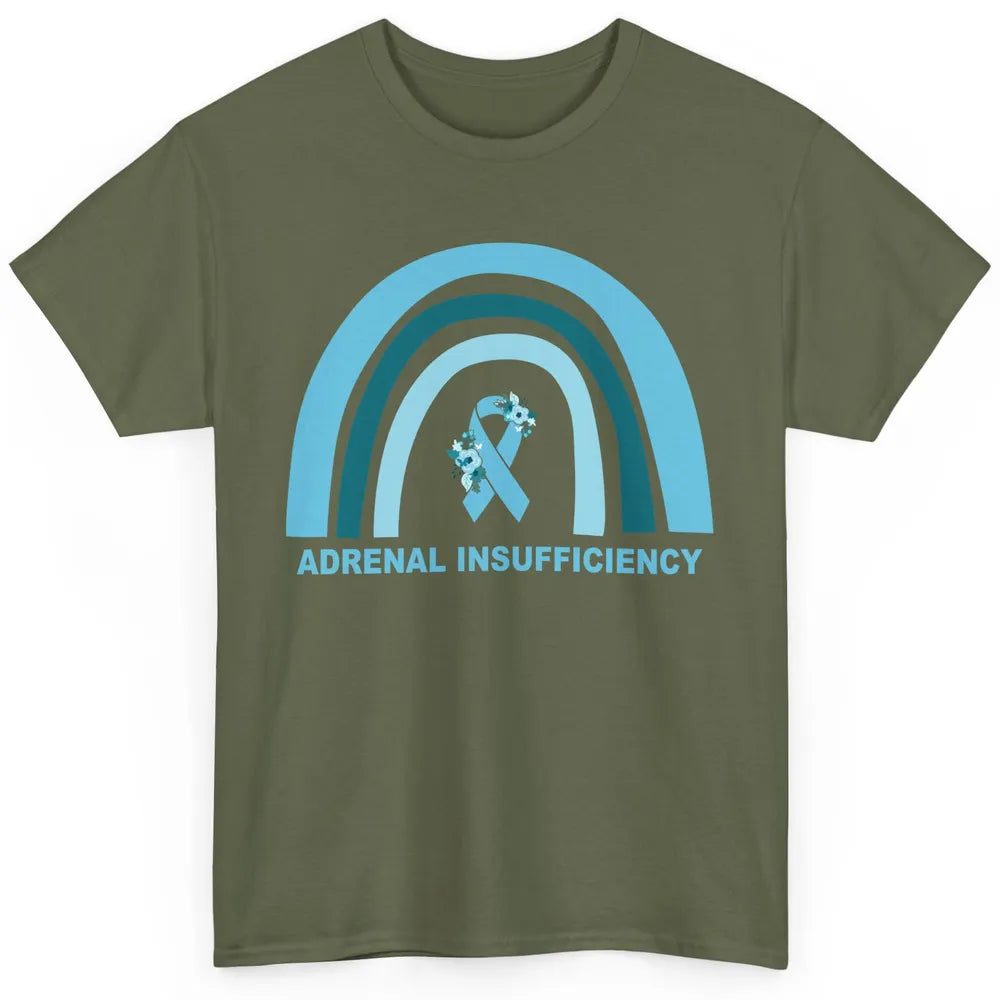 Adrenal Insufficiency Awareness Floral Blue Ribbon Rainbow Classic Unisex T-Shirt