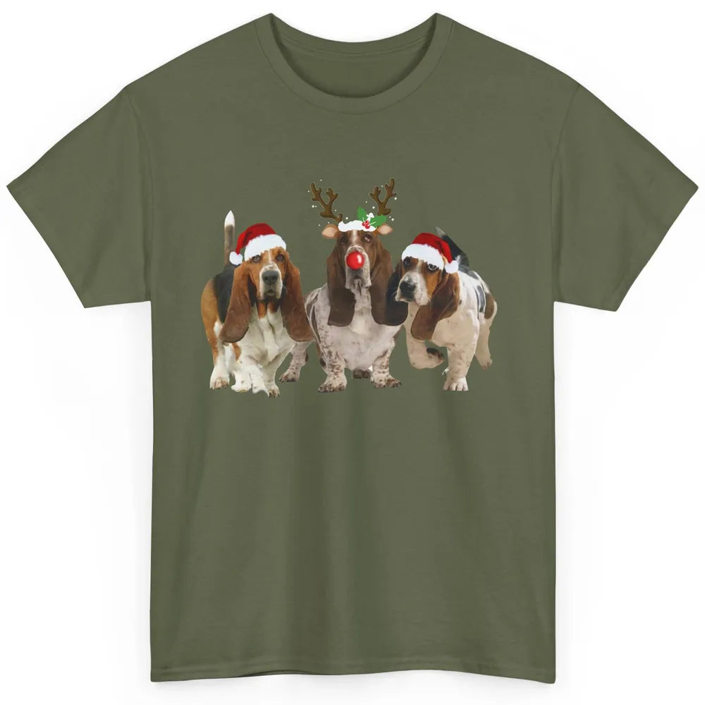 Basset Hound Santa Hats And Reindeer Horns Christmas Dog Mom Classic Unisex T-Shirt