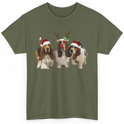 Basset Hound Santa Hats And Reindeer Horns Christmas Dog Mom Classic Unisex T-Shirt