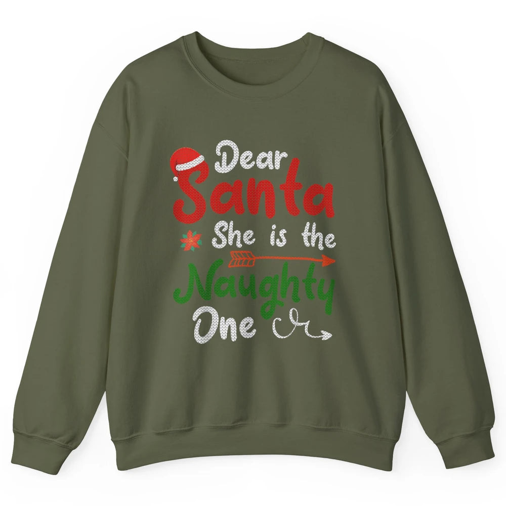 Merry Christmas Dear Santa She Is Naughty One Xmas Hat Vibes Unisex Crewneck Sweatshirt