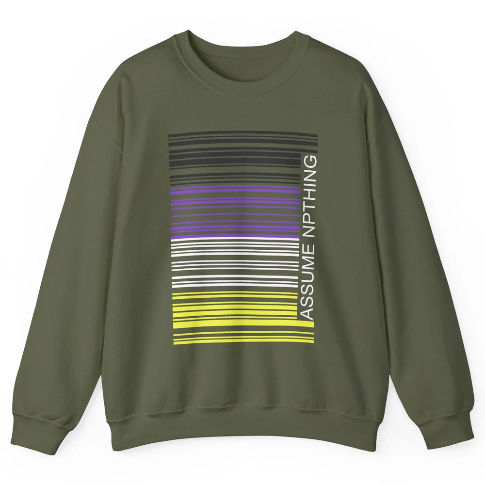 Assume Nothing Barcode Non Binary Genderqueer Pride Month Unisex Crewneck Sweatshirt