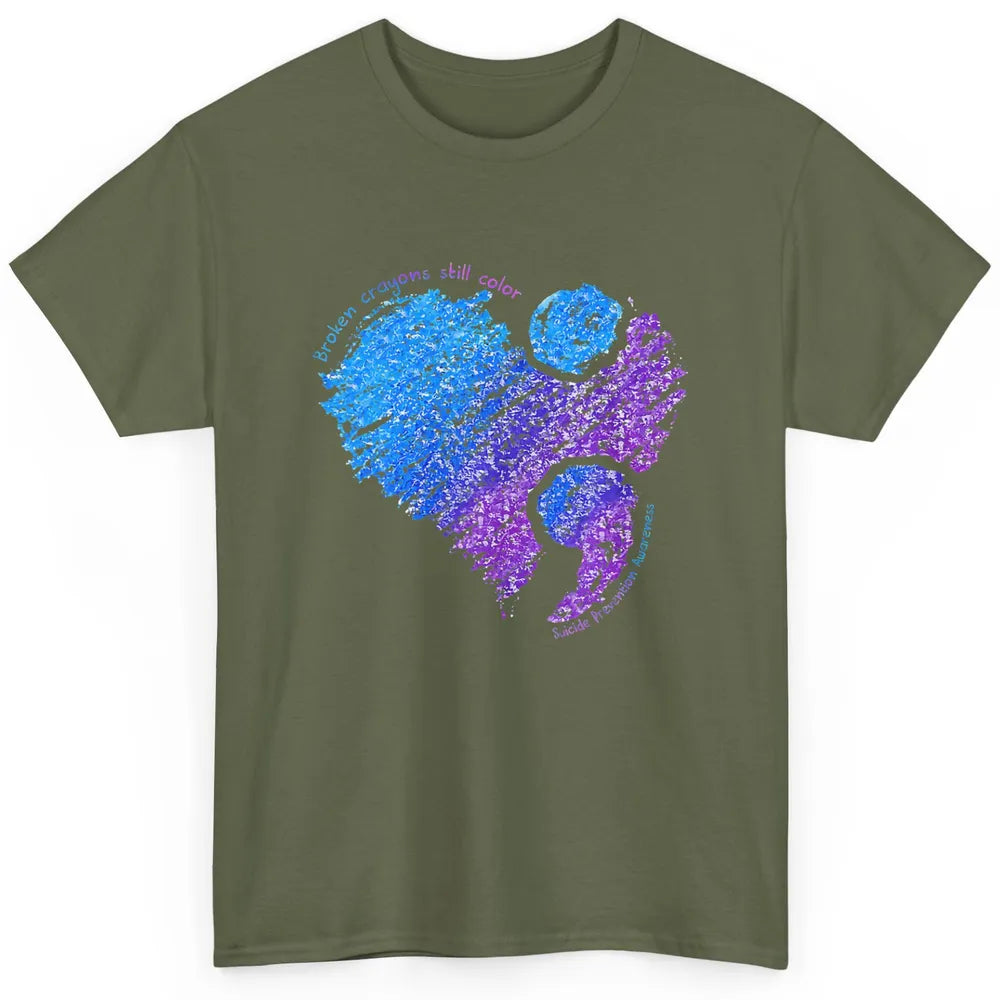 Semicolon Turquoise Blue Ribbon Heart Suicide Prevention Classic Unisex T-Shirt