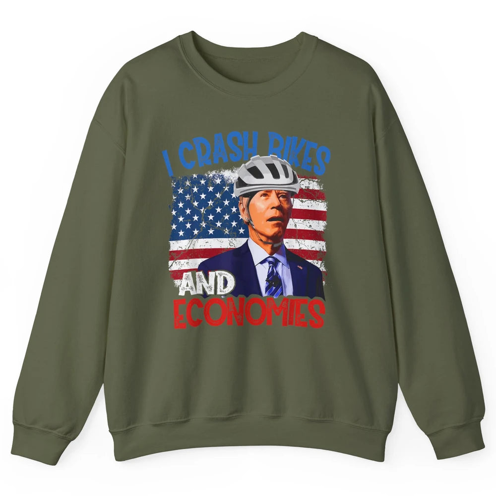 Anti Biden Falling Off Bike Crash Economies US Flag Democrat Unisex Crewneck Sweatshirt