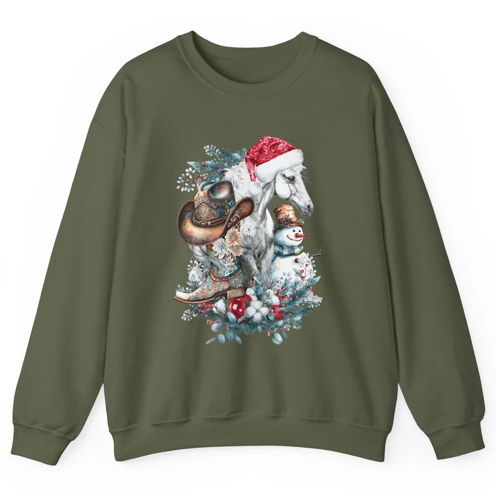 Merry Christmas Horse Howdy Cowboy Hat Boots Xmas Snowman Unisex Crewneck Sweatshirt