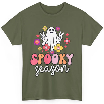 Floral Ghost Boo Groovy Moon Vintage Halloween Spooky Season Classic Unisex T-Shirt