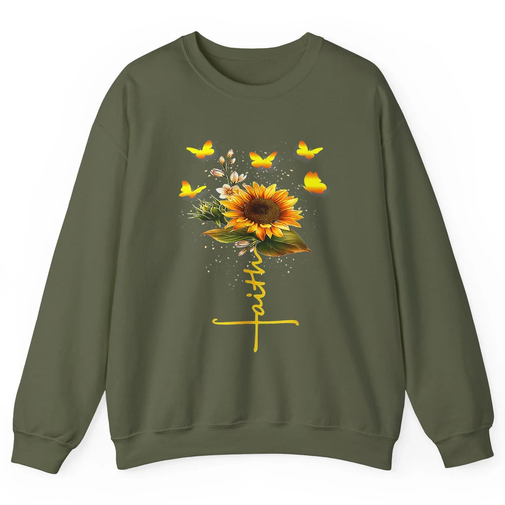 Vintage Faith Cross Sunflower Butterfly Christian Jesus God Unisex Crewneck Sweatshirt