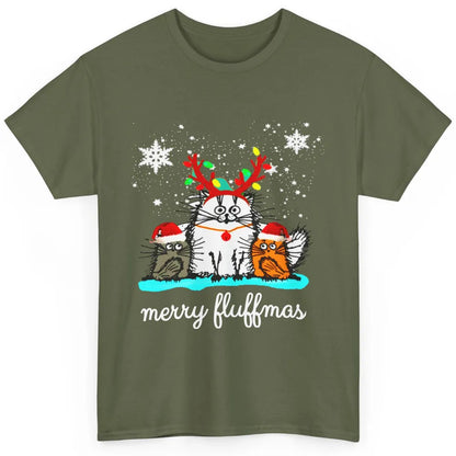 Merry Christmas Fluffmas Cat Santa Claus Hat Xmas Tree Light Classic Unisex T-Shirt