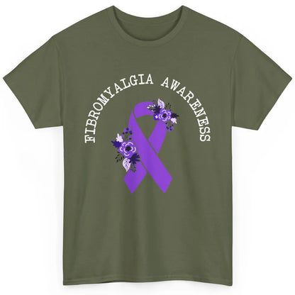 Fibromyalgia Awareness Floral Purple Ribbon Chronic Pain Classic Unisex T-Shirt