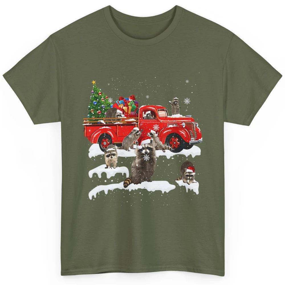 Funny Red Truck Raccoon Xmas Tree Lights Merry Christmas Classic Unisex T-Shirt