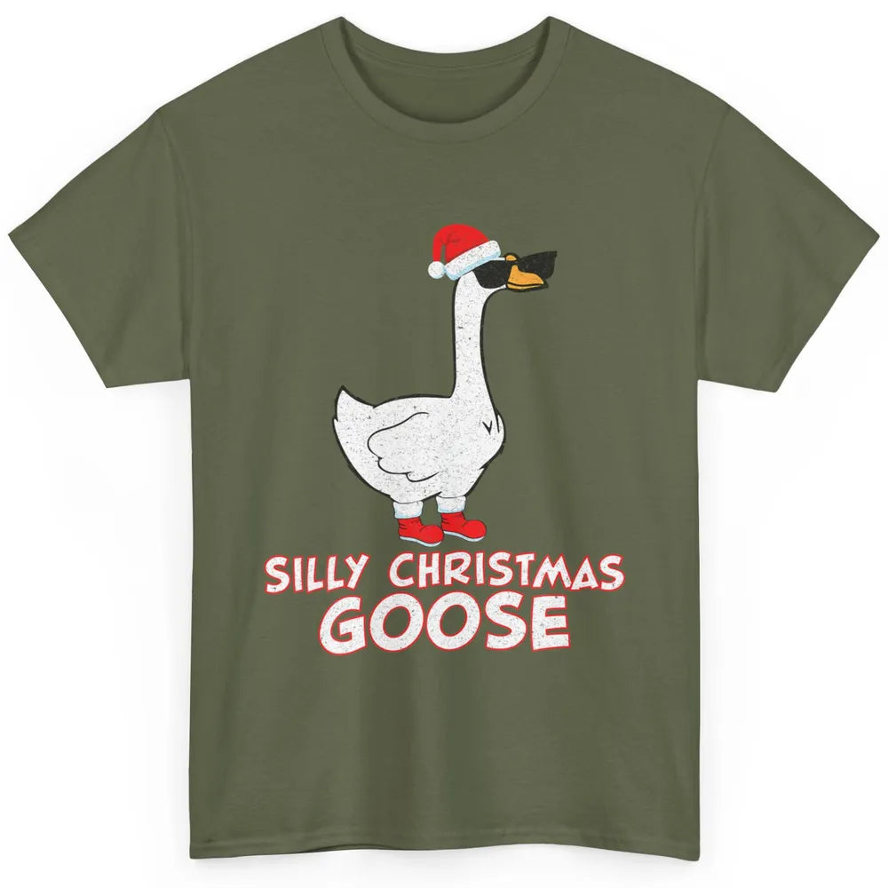 Merry Christmas Cute Silly Xmas Goose Sunglasses Santa Hat Classic Unisex T-Shirt