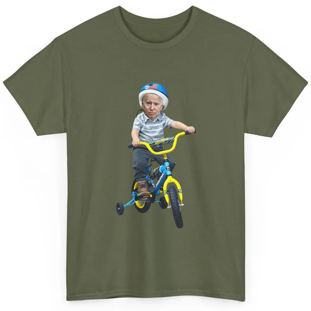 Baby Joe Biden Riding Tricycle Funny Bike Fall Meme Pun Vote Classic Unisex T-Shirt