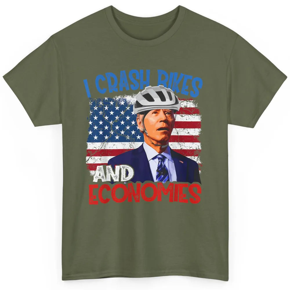 Anti Biden Falling Off Bike Crash Economies US Flag Democrat Classic Unisex T-Shirt