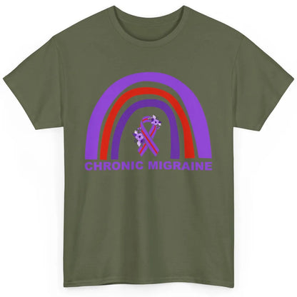 Chronic Migraine Awareness Floral Purple Ribbon Rainbow Classic Unisex T-Shirt