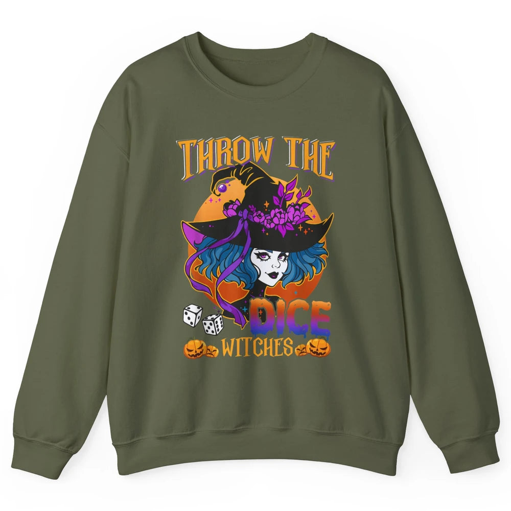 Retro Throw The Dice Witches Bunco Halloween Pumpkin Gothic Unisex Crewneck Sweatshirt