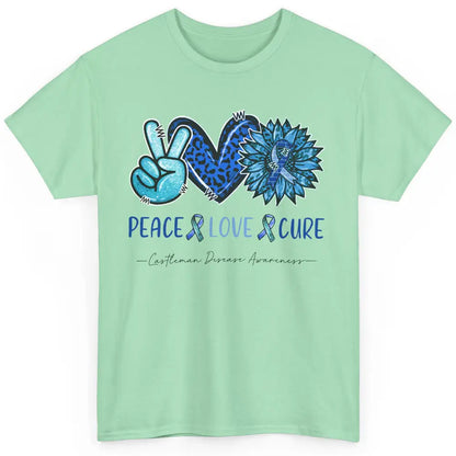 Castleman Disease Awareness Blue Ribbon Peace Love Cure Classic Unisex T-Shirt