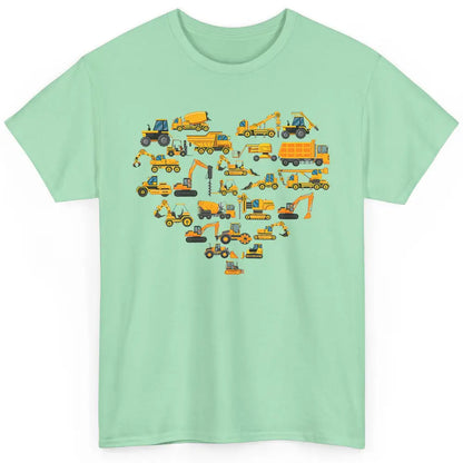 Types Of Construction Excavator Bulldozer Truck Heart Love Classic Unisex T-Shirt