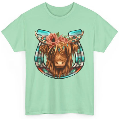 Floral Highland Cow Heifer Horseshoe Western Country Cowboy Classic Unisex T-Shirt