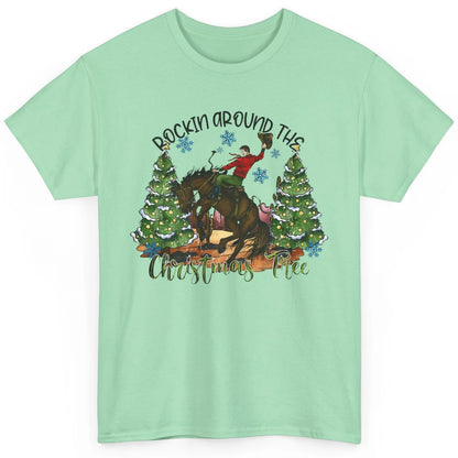 Funny Cowboy Horsing Rocking Around Christmas Tree Western Classic Unisex T-Shirt