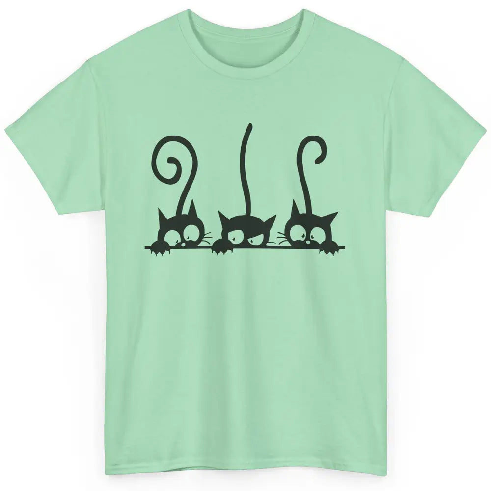 Cute Peeking Black Cats In A Row Funny Hiding Kitten Lovers Classic Unisex T-Shirt