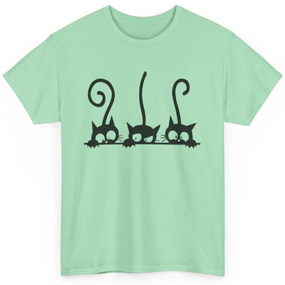 Cute Peeking Black Cats In A Row Funny Hiding Kitten Lovers Classic Unisex T-Shirt