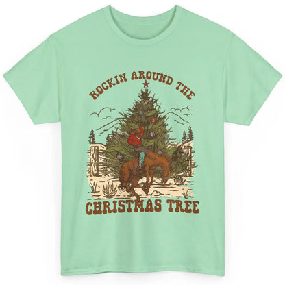 Funny Cowboy Horsing Rocking Around Christmas Tree Western Classic Unisex T-Shirt