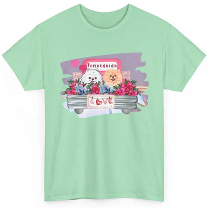 Floral Pomeranian Truck Love Cute Pomeranian Mothers Day Classic Unisex T-Shirt