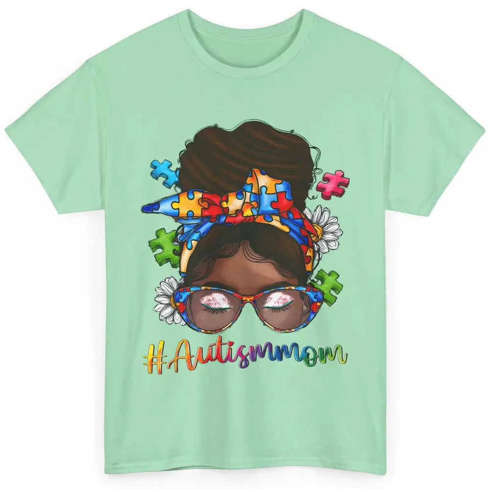 Autism Afro Mom Curly Hair American African Autism Awareness Classic Unisex T-Shirt