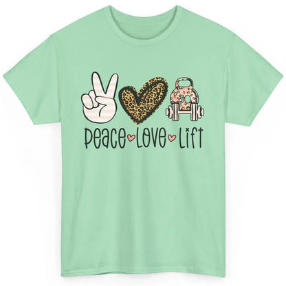 Cute Peace Love Lift Heart Leopard Gym Fitness Weightlifter Classic Unisex T-Shirt