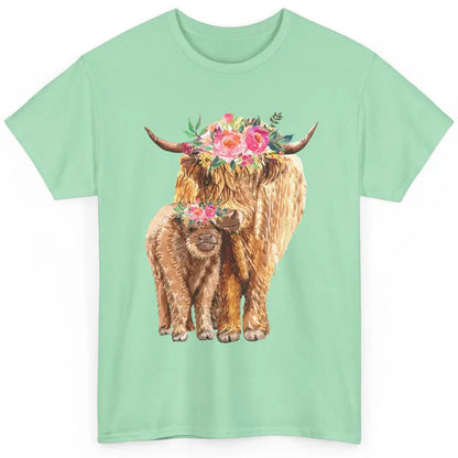 Floral Highland Cow Mom And Baby Western Country Heifer Mom Classic Unisex T-Shirt