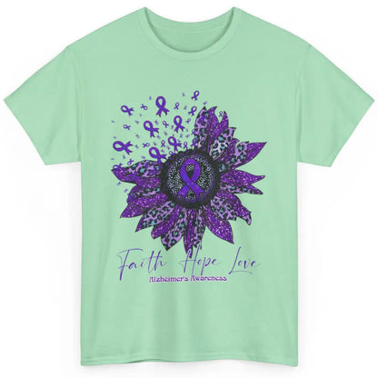 Faith Hope Love Purple Sunflower Alzheimer Brain Awareness Classic Unisex T-Shirt