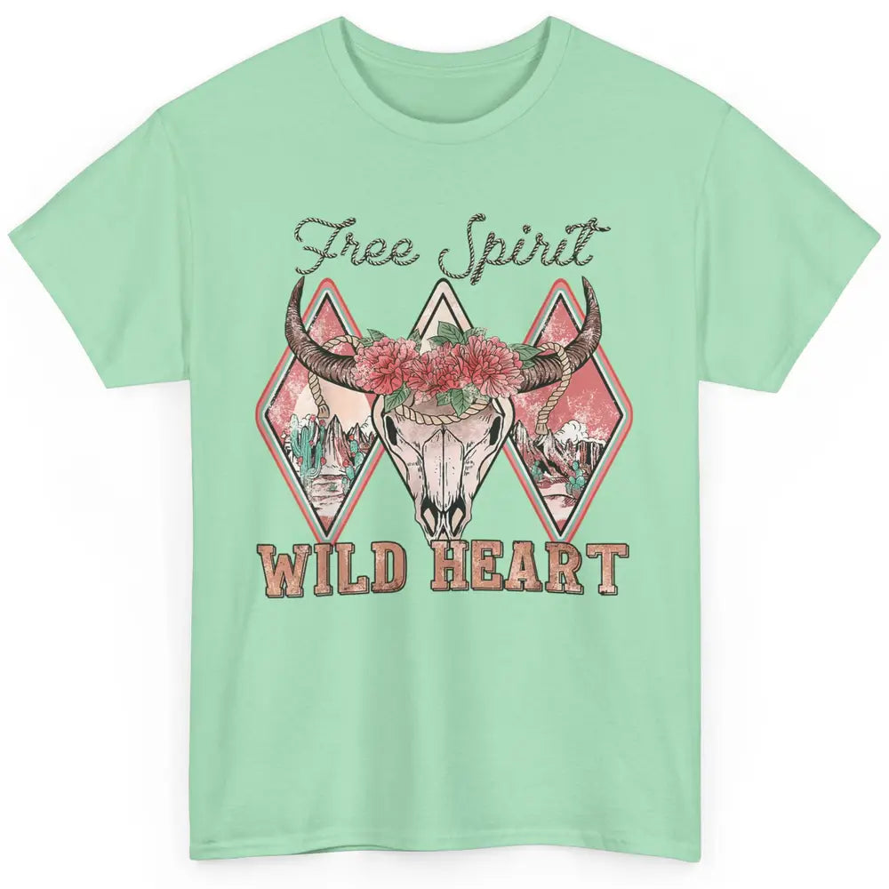 Bull Skull Free Spirit Wild Heart Valentine Western Rodeo Classic Unisex T-Shirt