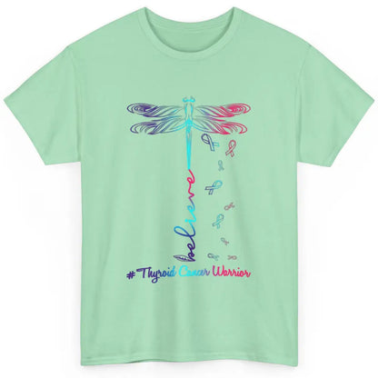 Thyroid Cancer Awareness Purple Pink Teal Ribbon Dragonfly Classic Unisex T-Shirt