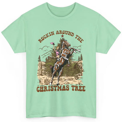 Funny Cowgirl Horsing Rocking Around Christmas Tree Western Classic Unisex T-Shirt