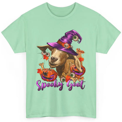 Funny Goat Witch Pumpkin Fall Leaves Halloween Goat Mom Classic Unisex T-Shirt