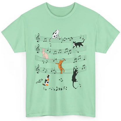 Cat On Music Sheets Cute Music Notes Funny Cat Musician Classic Unisex T-Shirt