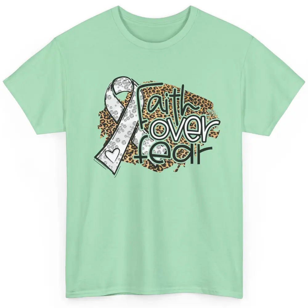 Faith Over Fear Leopard Lung Cancer Awareness Grey Ribbon Classic Unisex T-Shirt