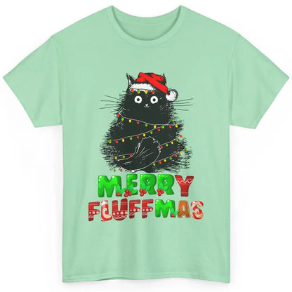 Merry Christmas Catmas Santa Hat Black Cat Xmas Lights Tree Classic Unisex T-Shirt