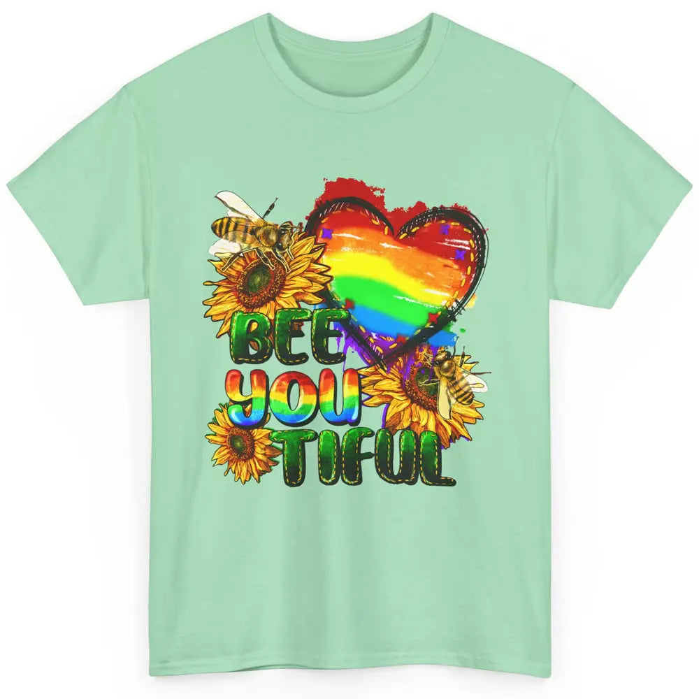 Bee You Tiful Pride Heart Rainbow Sunflower LGBT Pride Month Classic Unisex T-Shirt