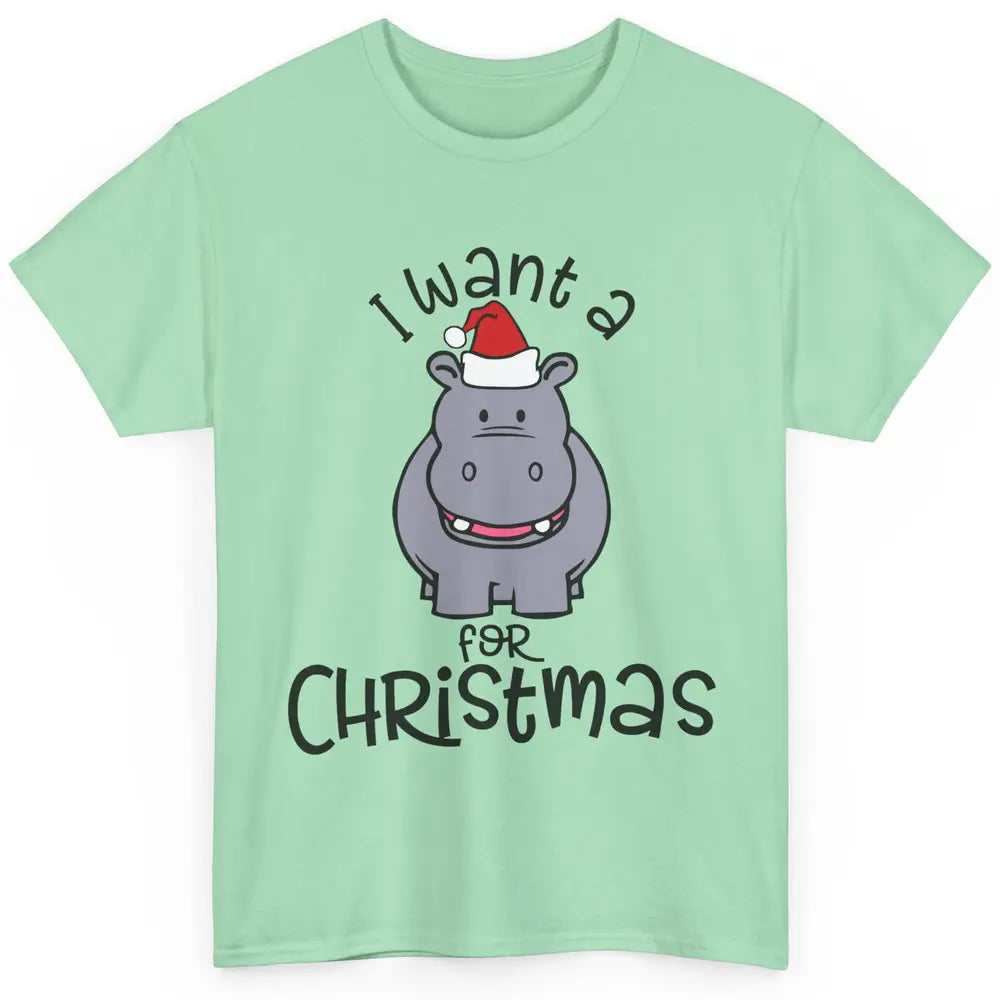 Funny I Want A Hippopotamus For Christmas Tree Hippo Santa Classic Unisex T-Shirt