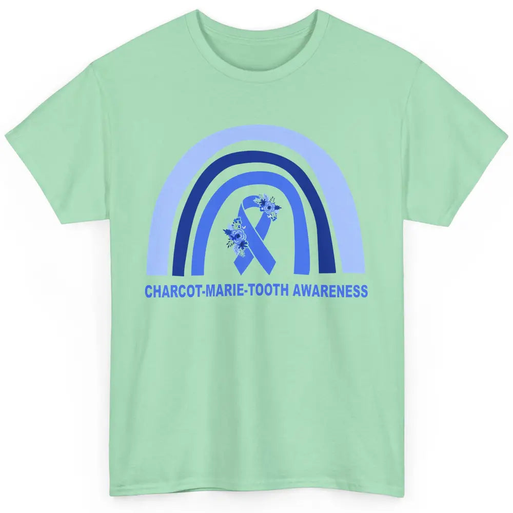 Charcot-marie-tooth Disease Awareness Floral Blue Rainbow Classic Unisex T-Shirt