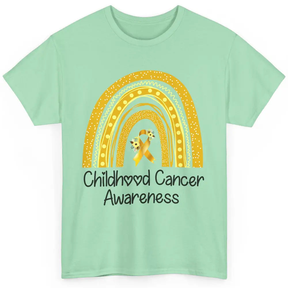 Childhood Cancer Awareness Support Rainbow Gold Ribbon Gift Classic Unisex T-Shirt