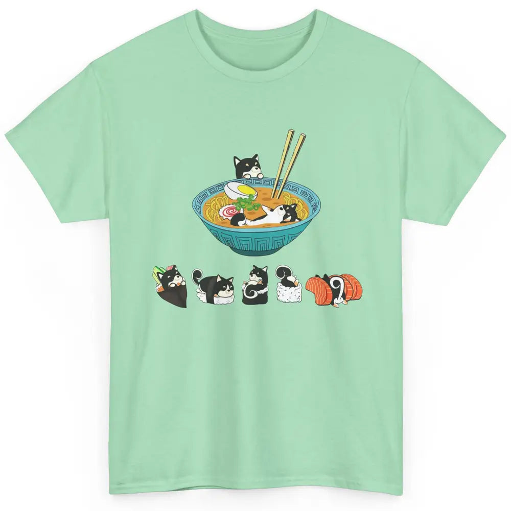 Funny Black Shiba Inu Sushi Ramen Bowl Japanese Kawaii Dog Classic Unisex T-Shirt