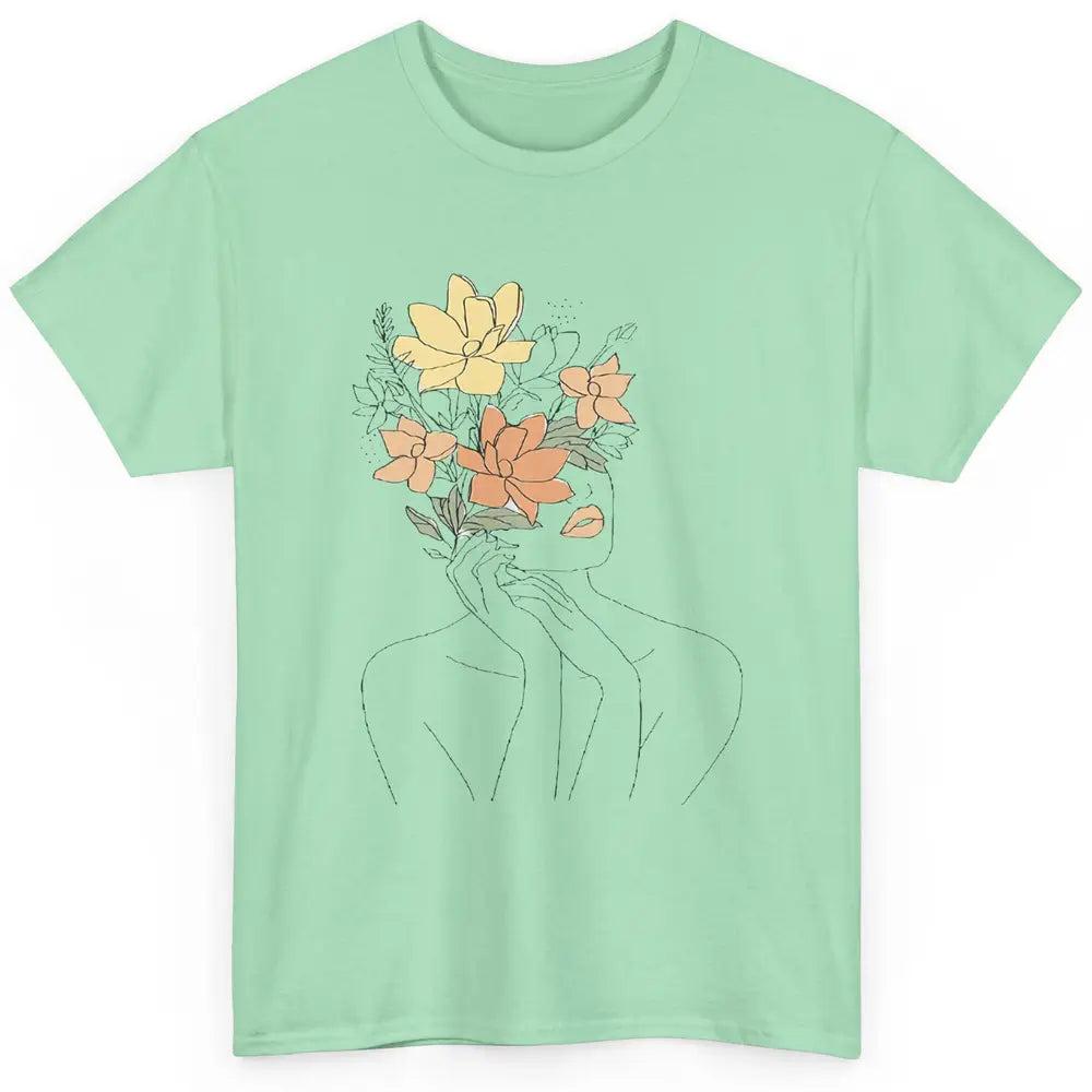 Woman Face With Monstera Plant Sayings Line Art Woman Gift Classic Unisex T-Shirt