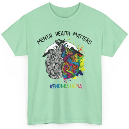 Brain Knitting Mental Health Matters Awareness Crochet Quilt Classic Unisex T-Shirt