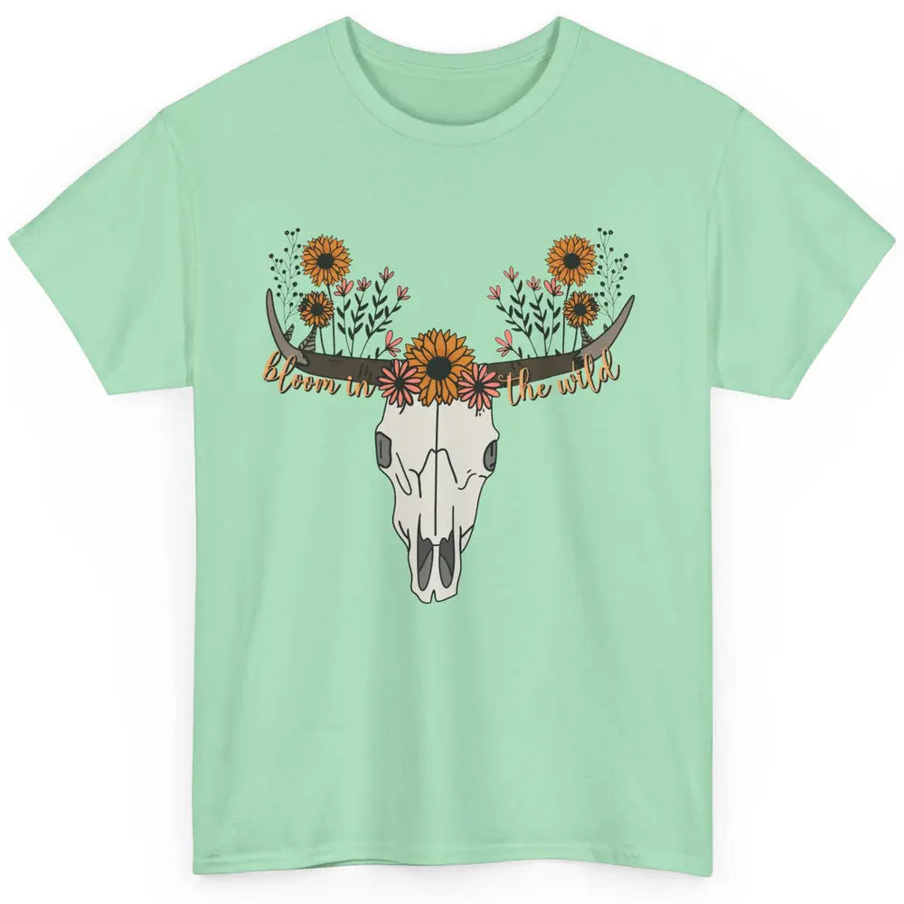 Cow Skull Bloom In The Wild Western Bull Skull Wildfloral Classic Unisex T-Shirt