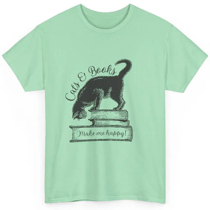 Black Cat Make Me Happy Reading Book Retro Kitten Bookish Classic Unisex T-Shirt