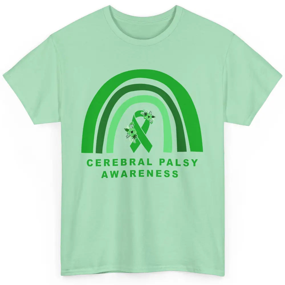 Cerebral Palsy Awareness Floral Green Rainbow Brain Disease Classic Unisex T-Shirt