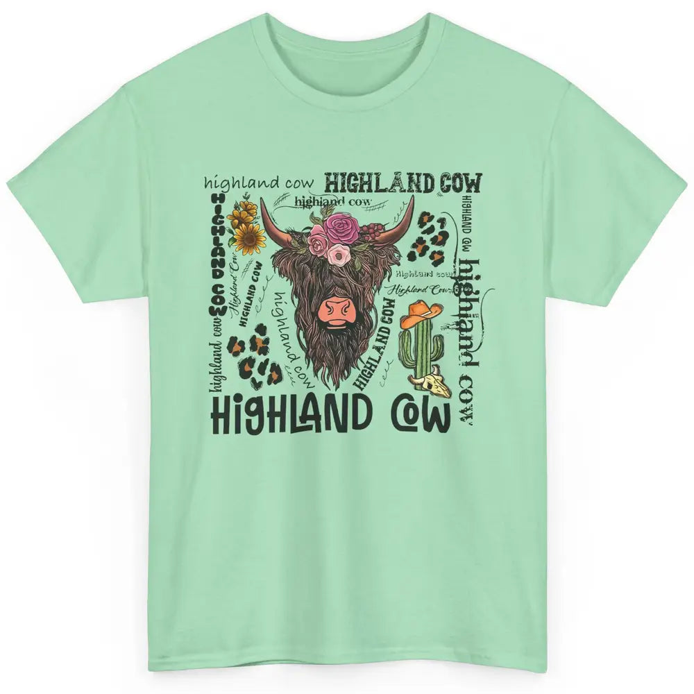 Floral Highland Cow Heifer Cactus Western Country Cowboy Classic Unisex T-Shirt