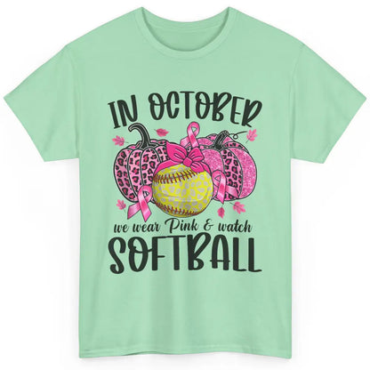 Softball Leopard Pumpkin In October Breast Cancer Awareness Classic Unisex T-Shirt